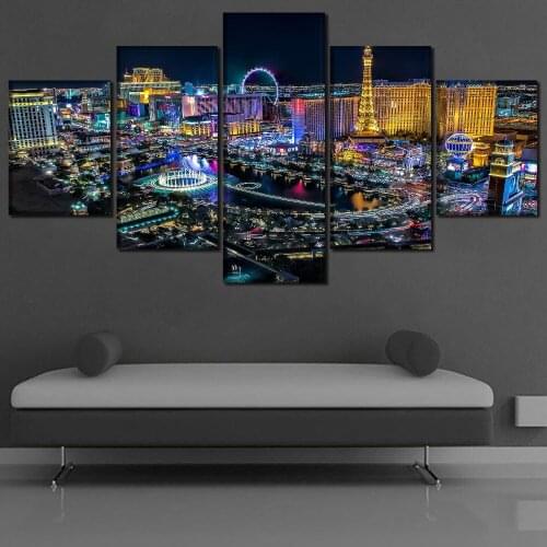 Modern HD Print Canvas Painting Paris Architecture Night Scene Painting Poster Home Decoration Mural 5 Piece Set Without Frame