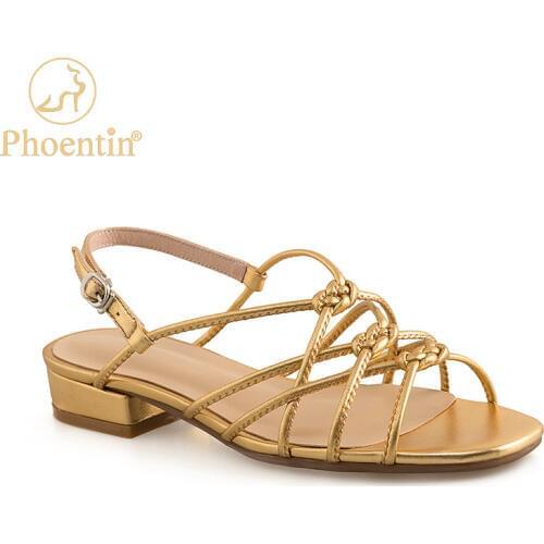 Phoentin Gold womens summer shoes narrow bands low heeled 2cm womens sandals 2020 hollow out gladiator shoes for girls FT968