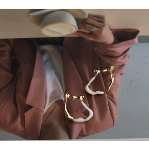2020 New Simple Retro Abstract Gold Color White Border Dripping Oil Irregular Earring For Women Girls Party Jewelry