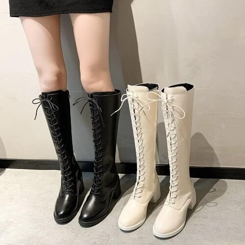 Women Winter Boots Knee High Long Boot Sexy Female Casual Martin Boots Leather High Heels Mid Calf Slim Shoes Woman