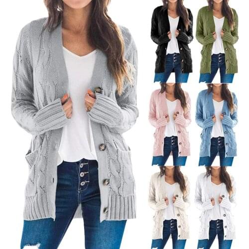 2020 Autumn Winter Cardigans Women Fashion Candy Color Long Sleeve Knitted Cardigan Warm Pocket Loose Sweater Coat Casual Jumper