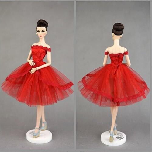 1/6 Fashion Doll Outfit for Barbie Doll Clothes Red Lace Short Ballet Tutu Dress Princess Party Gown Vestido 11.5" BJD Accessory
