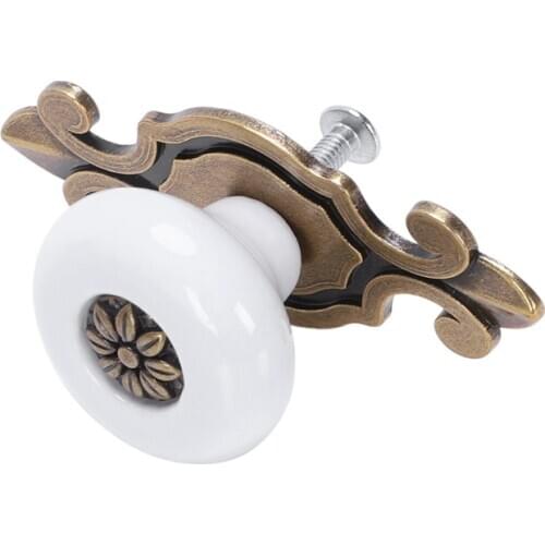 1 Pair Ceramic Door Drawer Cupboard Handle Pull Knobs Bronze Zine Alloy Base (White, Color of Base---Bronze)