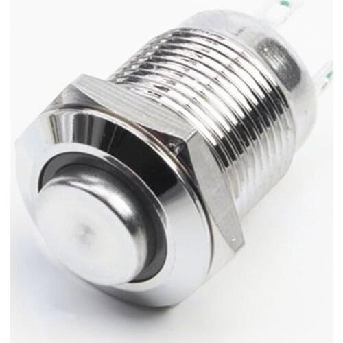 1pcs 12mm 1NO Momentary Metal Brass Push Button Switches Ring Illumination High Round Switch Flat Shape Pin Terminal