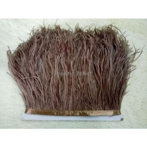 10yards/lot!Coffee ostrich feather trimming fringe on Satin Header 5-6inch in width for Wedding Dress,ostrich feather