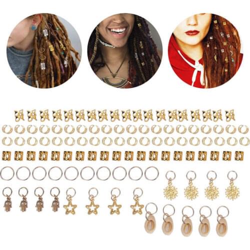 110Pcs Hair Braids Dread Dreadlock Stars Snow Beads Women Gold DIY Hair Rings Braid Bead Clasps Clips Hair Braiders Accessories