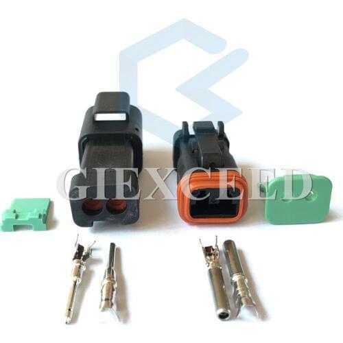 2 Sets 2 Pin DT Series DT04-2P-E005 DT06-2S-E005 Waterproof Black Colour Electrical Automotive Connector