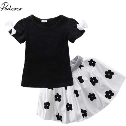 2020 Princess 1-6Y Toddler Girls Kid Bowknot Short Sleeve T-shirt Tops+Flower Tutu Skirts Outfits Dress 2PCS Party Children Set