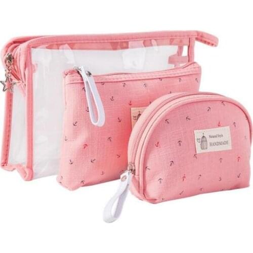 3 Set Casual Women Travel Cosmetic Bag PVC Leather Zipper Make Up Transparent Makeup Case Organizer Storage Pouch Toiletry Bags