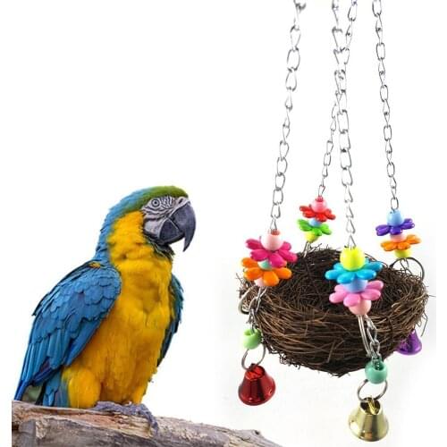 40% Hot Sales!!! Pet Bird Parrot Flower Mesh Bell Basket Cage Hanging Nest Swing Bed Hammock Toy