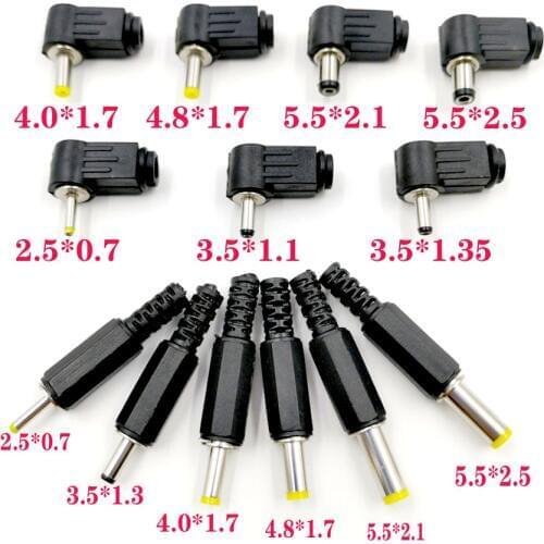 65pcs 5.5*2.1 5.5*2.5 4.8*1.7 4.0*1.7 3.5*1.1/1.35 2.5*0.7mm Male DC Power Plug Connector Angle 90 degree L Shaped plastic Plugs