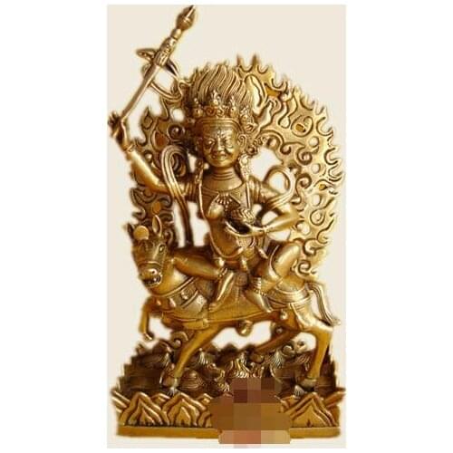 9" Tibet Tibetan Buddhism copper gilt hand made Palden Lhamo Buddha statue