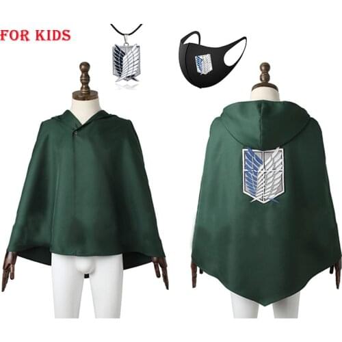 Anime Attack on Titan Levi Hanji Zoe The Scouting Legion Wings of Liberty Cosplay Kids Green Black Cloak Necklace Props Children