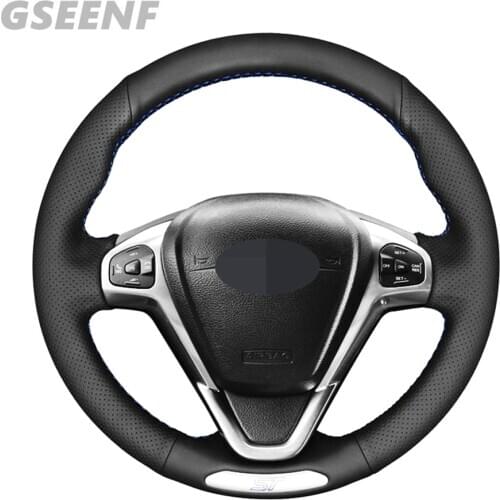 Car Accessories Steering Wheel Cover For Ford Fiesta ST 2013-2018 Black Hand-stitched Comfortable and Soft Artificial Leather