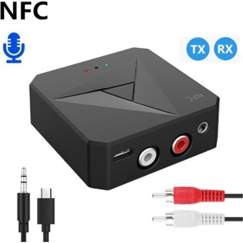 Bluetooth 5.0 Receiver Transmitter 3.5mm A2DP/AVRCP Music Wireless Audio Adapter Handsfree Call Mic NFC Car Kit For TV Auto ON