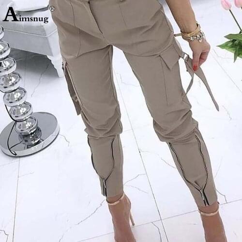 High Waist Pants Womens Pencil Trouser Fashion Zipper Pocket Ladies Streetwear Casual Skinny Pantalon Female Ankle-Length Pants