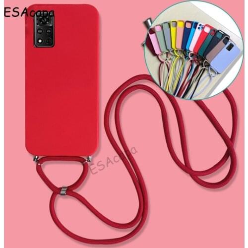 Necklace Lanyard Rope Case For Huawei Honor V40 5G V30 Pro 10X 9X Lite X10 MAX Candy Color TPU Phone Cover For Honor 30 Pro Plus