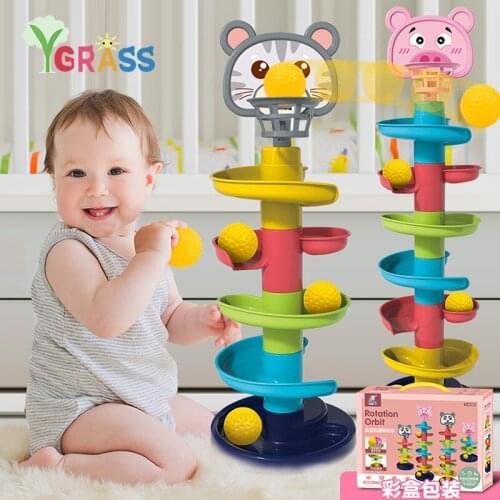 Kids Stacking Rolling Ball Pile Tower Sorting Nesting Puzzle Baby Educational Toy Slide Color Shape Rattles Spin Track Toys