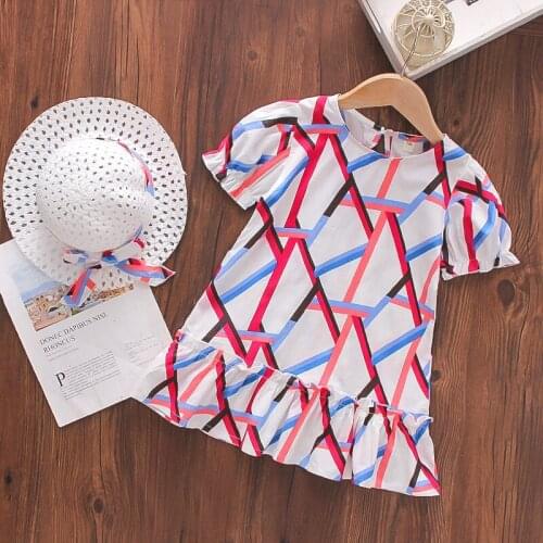 2021 Kids Girls Summer Dress Baby Short Sleeve Printed Princess Dresses For Childrens Clothing Childrens Fashion Dress