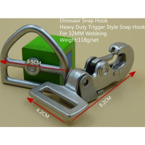 For 32mm Webbing 2pcs Silver Strong Heavy Duty Dinosaur Trigger Style Clips Snap Hook For Big Pet Leashes Bag Luggage Straps