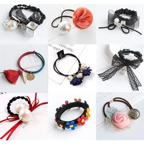 Korean Fashion Flower Scrunchies Women Girls Elastic Hair Rubber Bands Gum Accessories For Women Girls Ties Hair Rope Headdress
