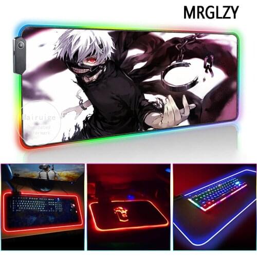 MRGLZY 40*90CM Anime Mouse Pad LED Light RGB Gamer Tokyo Ghoul Kaneki Ken Large Desk Mat Gaming Accessories for Laptop Keyboard