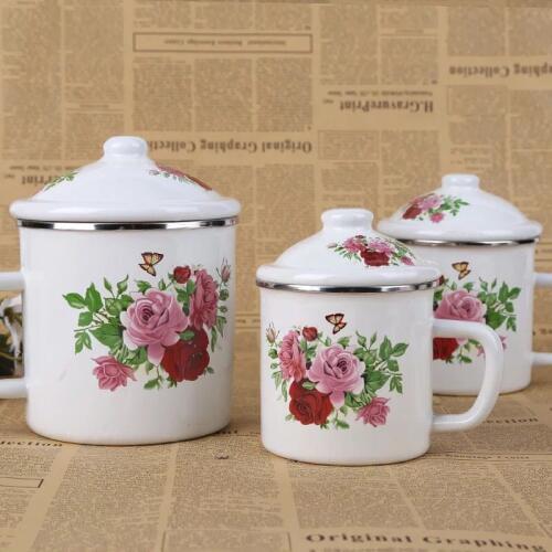 Mug Enamel Mug Teacup Water cup Thickened Enamel Cup Milk cup with cover Ceramic Mug