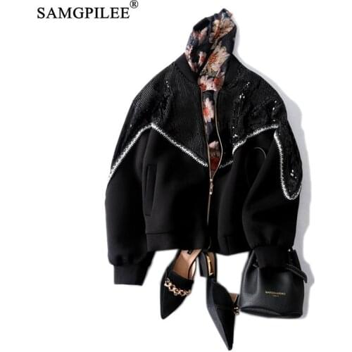 Jackets Womens Autumn 2021 Office Lady Full Sleeve Patchwork Stand Collar Zipper Slim Standard Winter Coats And Jacket Woman 4XL