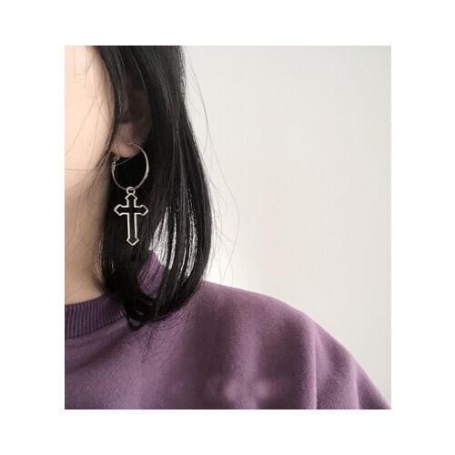 Fashion INS Punk Cross Hollow Round Pendant Drop Earring for Women Girl Cool Gold Silver Color Vintage Metal Earring Jewelry