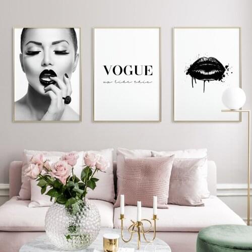 Black And White Fashion Poster Sexy Lips Painting Wall Art Print Nordic Canvas Picture Gift For Girl Home Decor Living Room Sofa