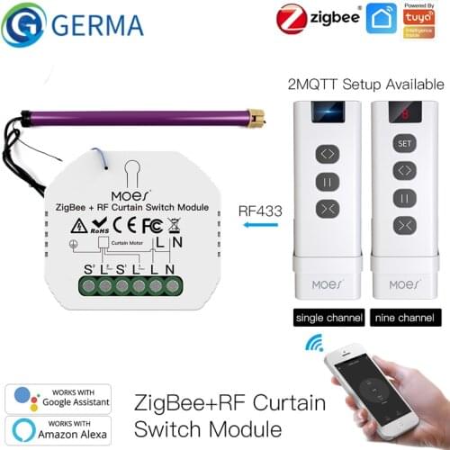 GERMA ZigBee RF433 Smart Curtain Switch Module for Motorized Roller Shutter Blinds Motor 2MQTT Tuya Smart APP Alexa Google Home