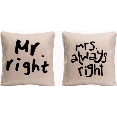 Mr. Right Mrs. Always Right Couple Pillowcases Valentines Day Anniversary Gifts & Wedding Decoration For Couples & Lover