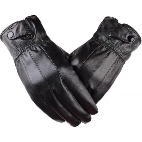 Men Winter Genuine Leather Sheepskin Gloves Fashion Waterproof Warm Thick Driving Skiing Real Sheepskin Leather Mens Gloves