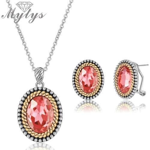 Mytys Cable Collection Pink Crystal Bridal Jewelry Sets for Women Necklace Earrings Sets Free Drop Shipping CN556 CE634
