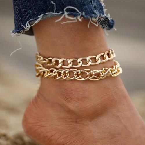 53536 new personalized thick chain foot chain fashion simple gold double exaggerated Bracelet