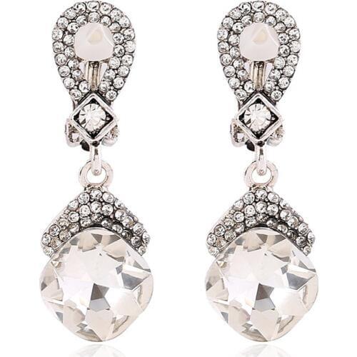 CRLEY New Clear Green Red Crystal Environmentally Fashion Jewelry Drop Earring Ear Clip for Women Romantic Christmas Jewelry