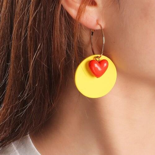New Arrival Metal Geometric Earrings Womens Vintage Red Lovely Love Yellow Wafer Alloy Eardrop Earrings Jewelry for Girls