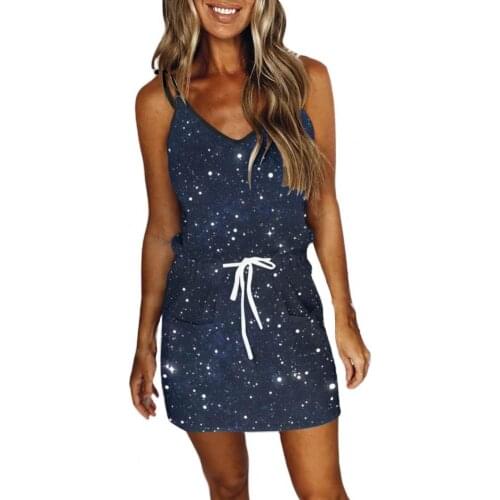 Summer Dress Women Fashion Feather Print Sling V Neck Drawstring Pockets Dress Party Feather Print V Neck Dress robe femme été