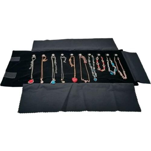 Portable Mini Black Velvet Travel Jewelry Carrying Case Roll Bag Pendant Necklace bracelet Storage Packag Bag Organizer Pouch