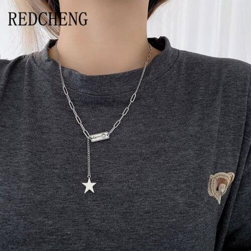 REDCHENG 925 Sterling Silver Pentagram Tassel Necklaces for Women New Fashion Lucky Label Geometric Anniversary Jewelry Gifts