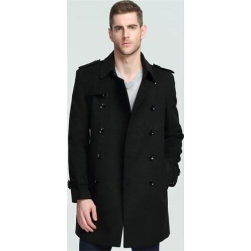 Woolen coat mens mid-length British double-breasted clothing trendy large size casaco masculino jaqueta black grey blue winter