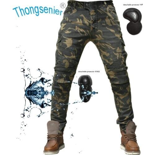 Three Colors Gray/black/camouflage waterproof pants Moto jeans motorcycle riding pants waterproof racing pants with 4 knee pads