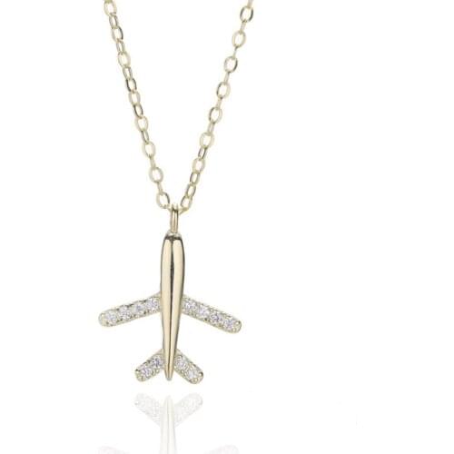 ZEMIOR 925 Sterling Silver Trendy Plane Pendant Necklace For Women Sparkling Zircon Gold Color Chain Necklaces Fine Jewelry