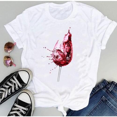 Women 2021 Wine Printing Trend 90s Cartoon Sweet Summer Short Sleeve Fashion Print Lovely Clothes Tops Tees Tshirt T-Shirt