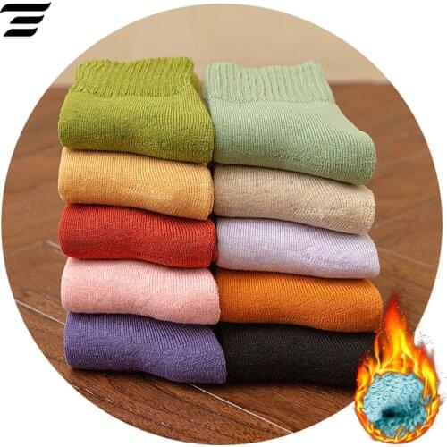Womens Winter Terry Socks Thick Tube Socks 1 Pair Autumn and Winter Solid Color Cotton Socks Warm Socks Velvet Towel Socks