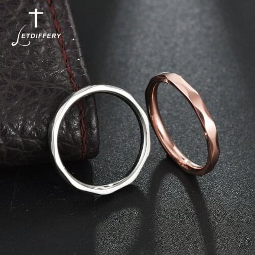 Letdiffery 2mm Wave Stainless Steel Women Rings Rose Gold Simple Style Ring for Birthday Gifts Femme