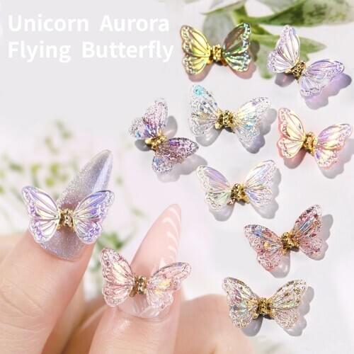 3D Shiny Flying Butterfly Nail Art Decorations Aurora Crystal Butterfly Zircon Nail Jewelry DIY UV Glitter Manicure Accessories