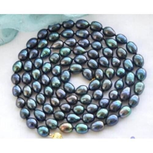 9-10mm New Tahitian Black Natural Pearl Necklace 48" AAA