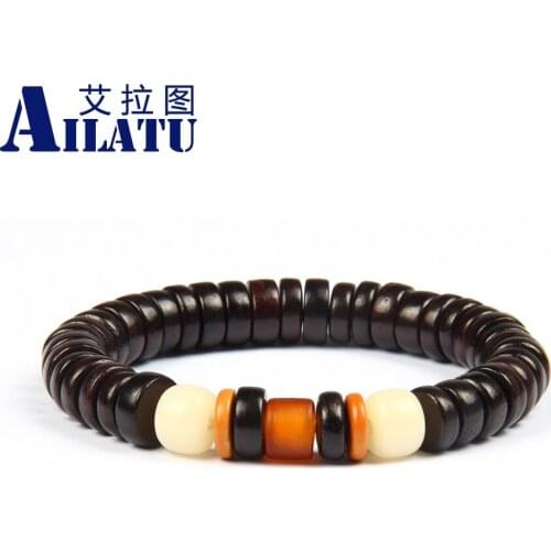 Ailatu Lampwork Beads with Natural Daye Rosewood Tibetan Buddhism Prayer Yoga Meditation Bracelet for Mens Gift