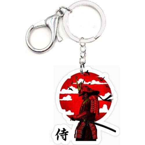 Samurai Acrylic Keyring Japanese Red Daimyo Sword Brave Charms Not 3D Keychain Gift for Women Car Key Ring Purse Gift Men Toy